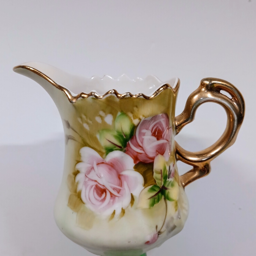Lefton China Creamer 3 1/2 Inch Heritage Green Rose 3066 VTG - Picture 13 of 16